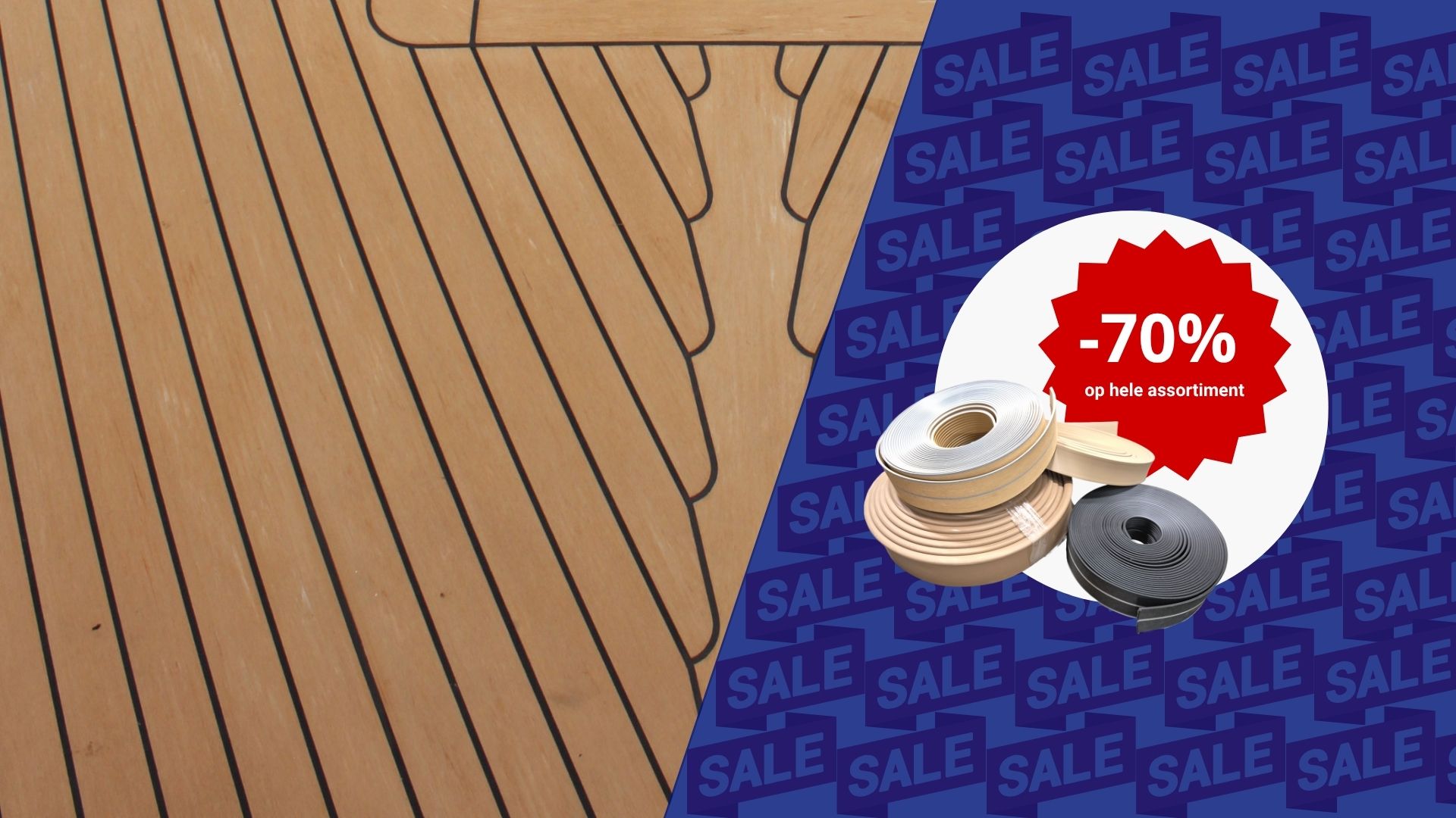 70% korting op hele assortiment van Topdek kunststof teak materiaal